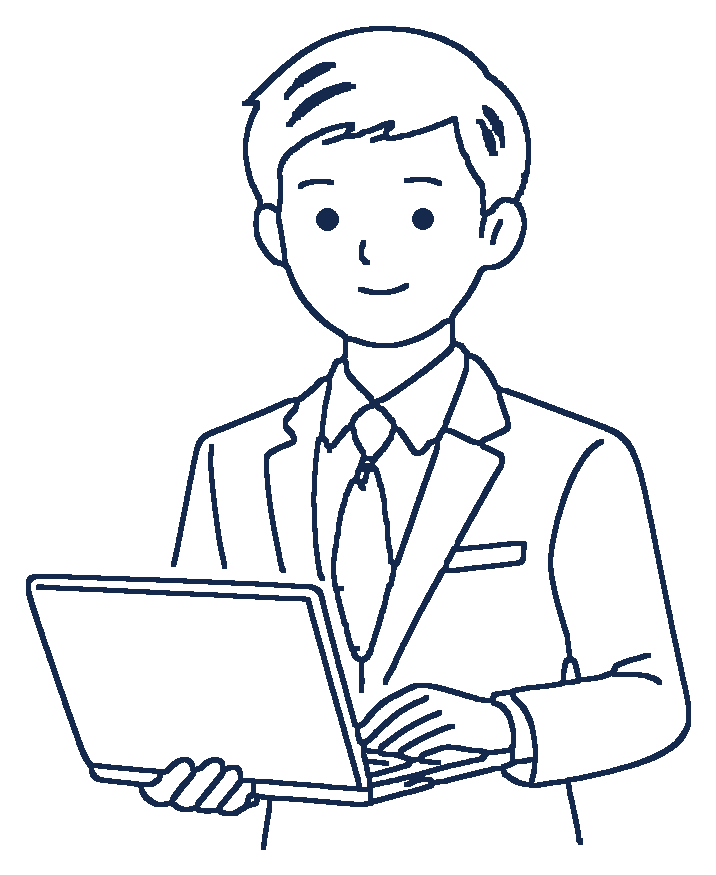 ノートPCで作業する人物のイラスト